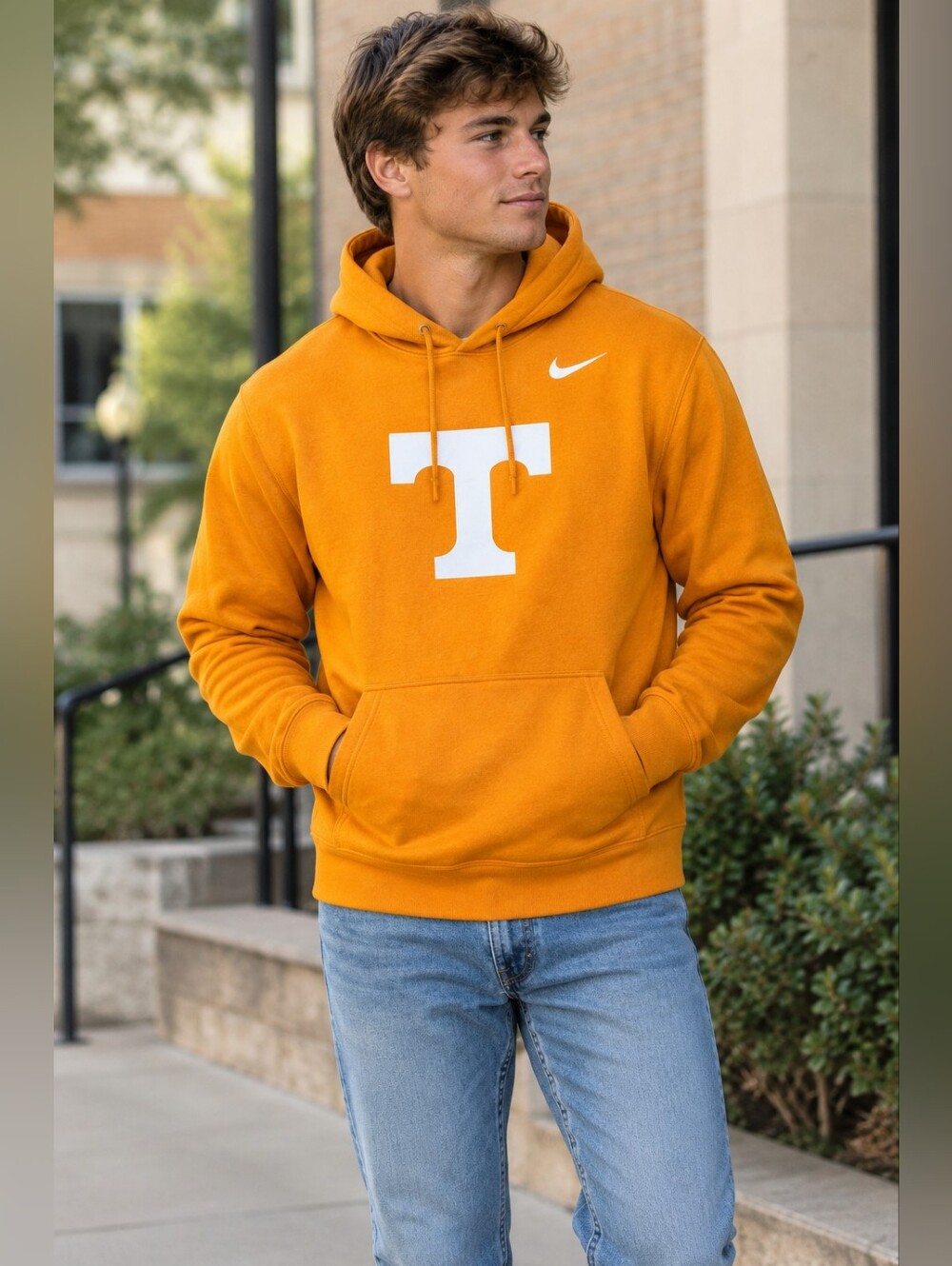 Nike Men’s Orange Pullover Hoodie with 'T' Logo